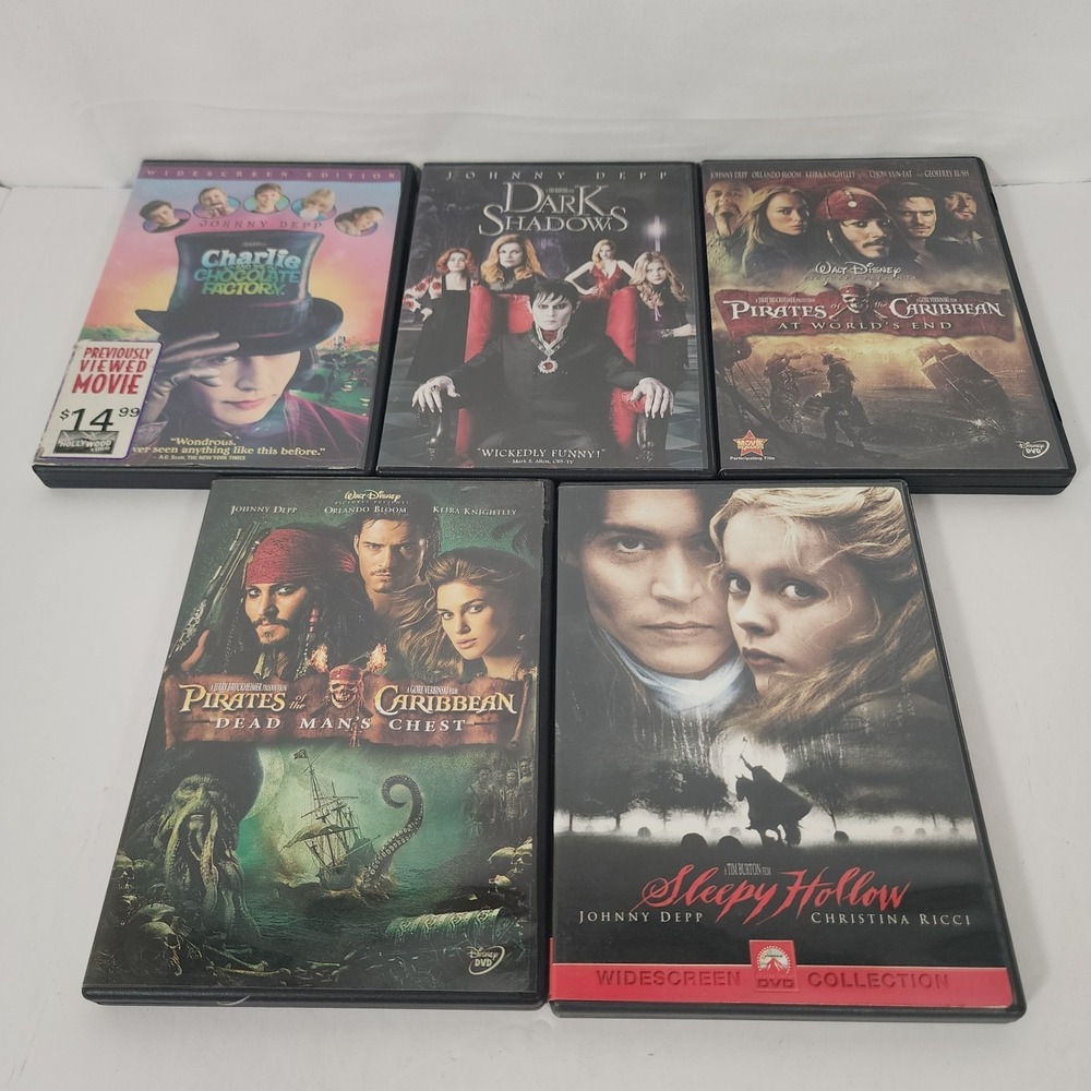 Johnny Depp DVD Lot Pirates Sleepy Hollow Dark Shadows Charlie 5 Movies